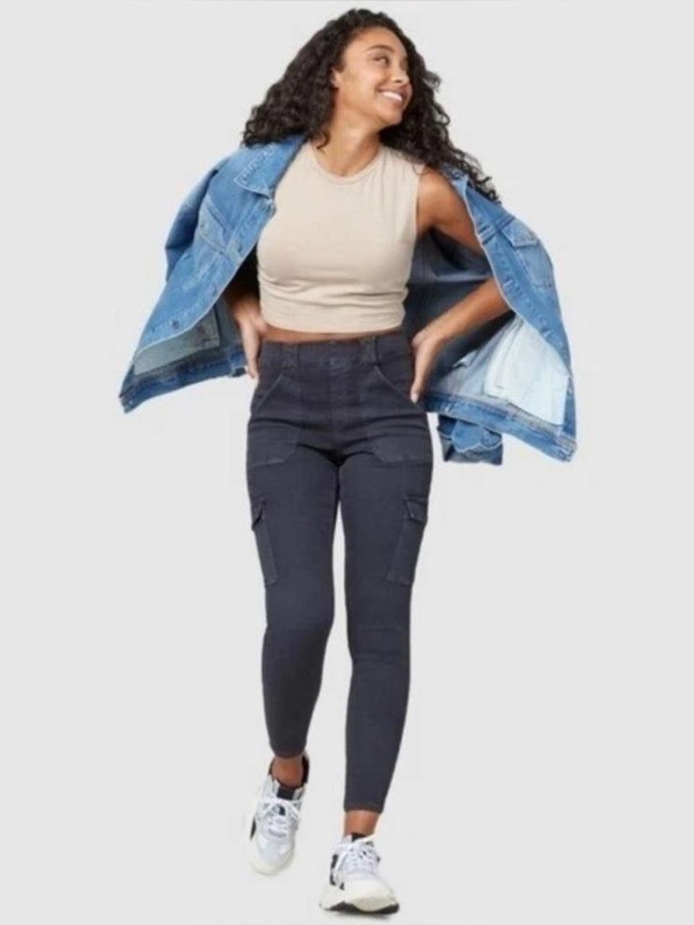 SPANX Stretch Twill Ankle Cargo Pants in Washed Black